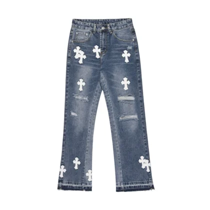 Ripped Denim Ankle jeans with Cross Patch