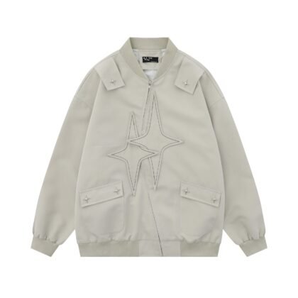 Four-pointed Star Embroidered College Coat