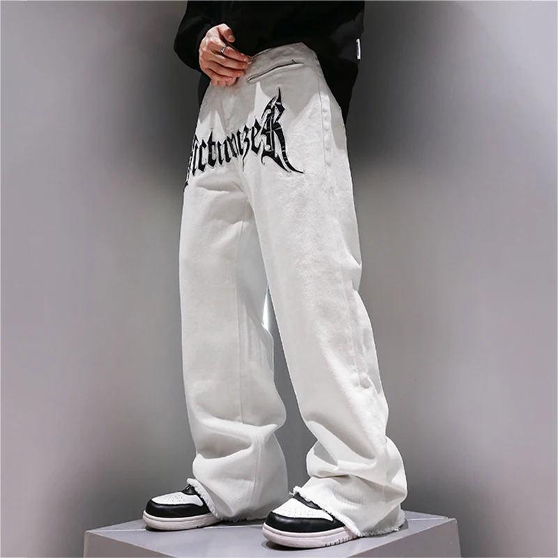 Embroidered Washed Straight Denim Pants - Image 9