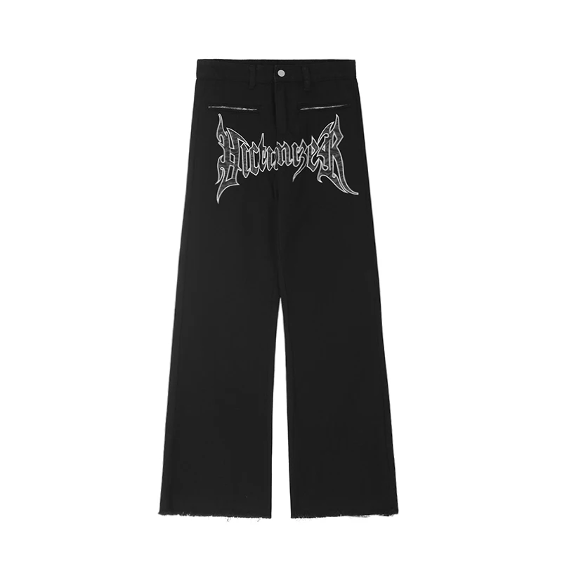 Embroidered Washed Straight Denim Pants