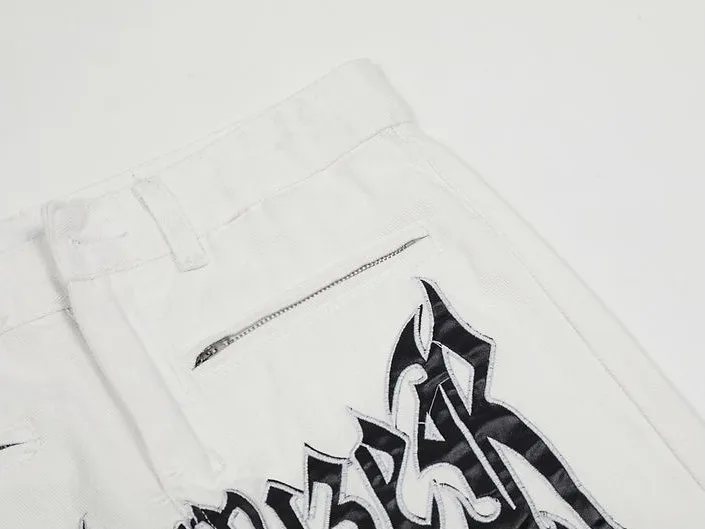 Embroidered Washed Straight Denim Pants - Image 5