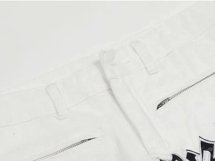 Embroidered Washed Straight Denim Pants - Image 3