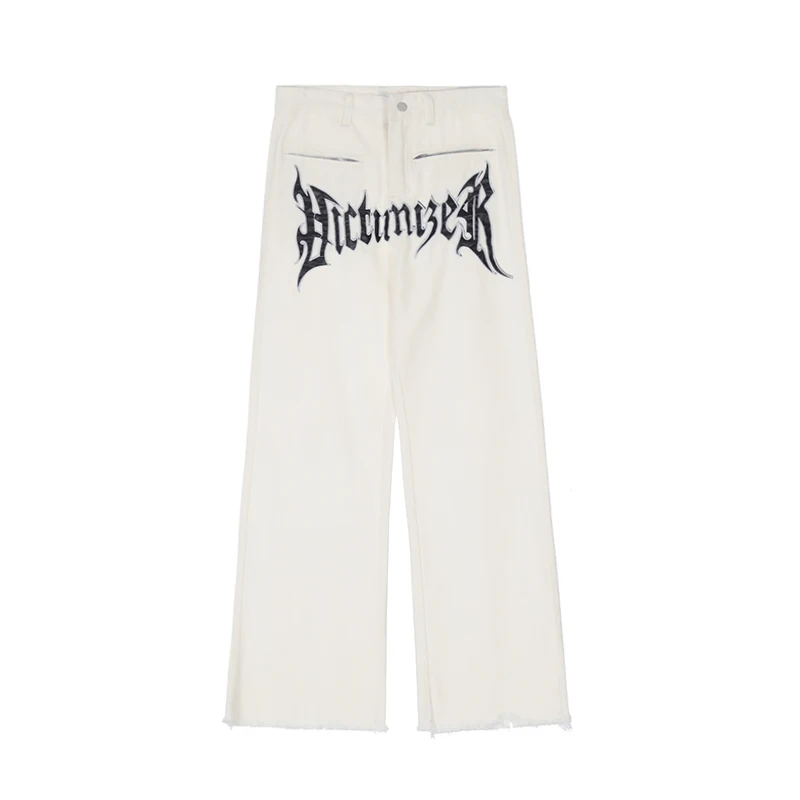 Embroidered Washed Straight Denim Pants - Image 2