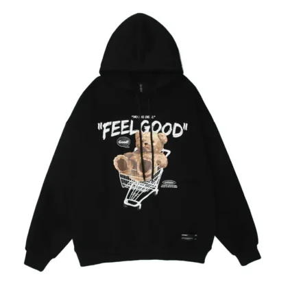 Vintage "Feel Good" Printed Bear Hoodie