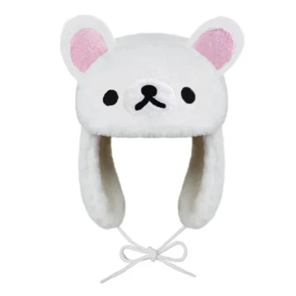 Bear Plush Ushanka White Hat