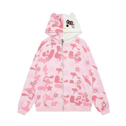 Hello Kitty Camouflage Oversized Zip Up Hoodie