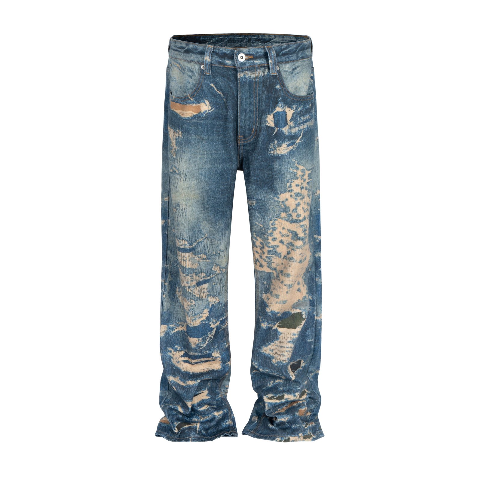 Distressed Vintage Effect Straight Denim Pants