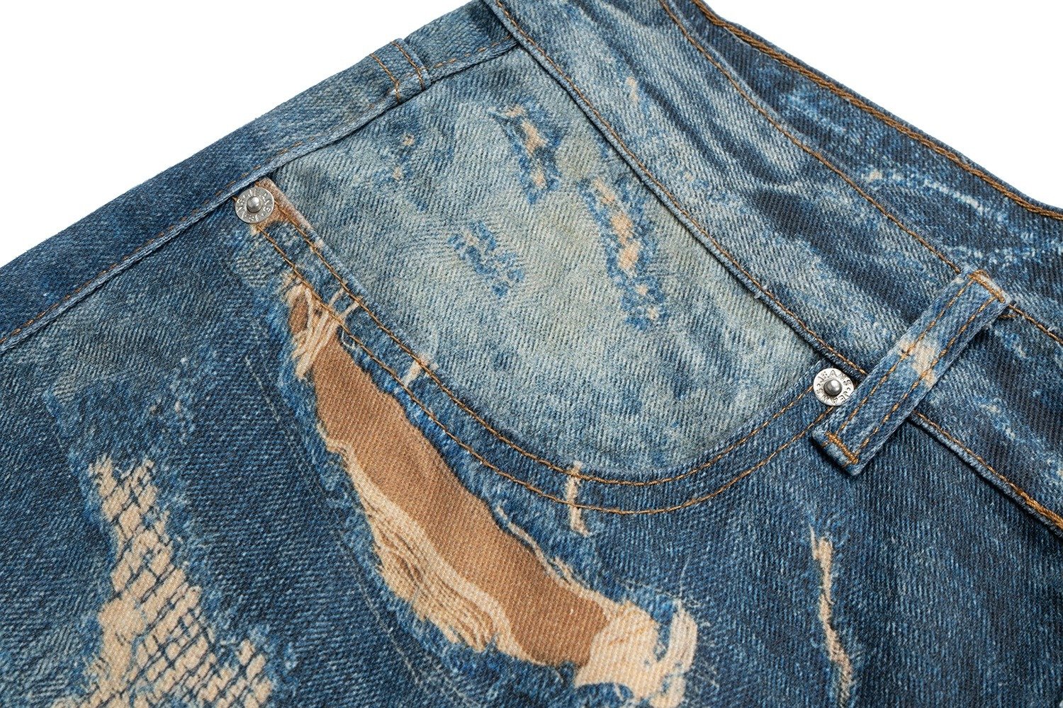 Distressed Vintage Effect Straight Denim Pants - Image 5