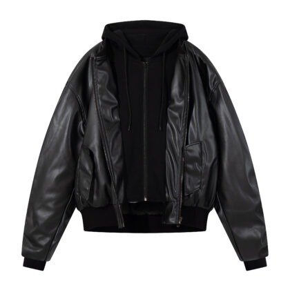 Oversized Hooded Leather Jacket