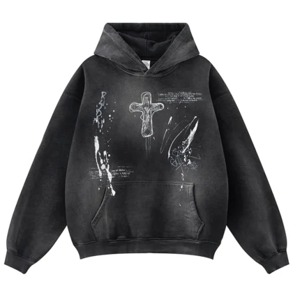 Oversized Graphic Cross Vintage Hoodie