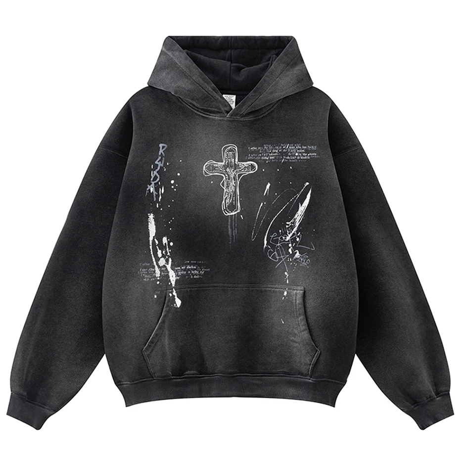 Oversized Graphic Cross Vintage Hoodie