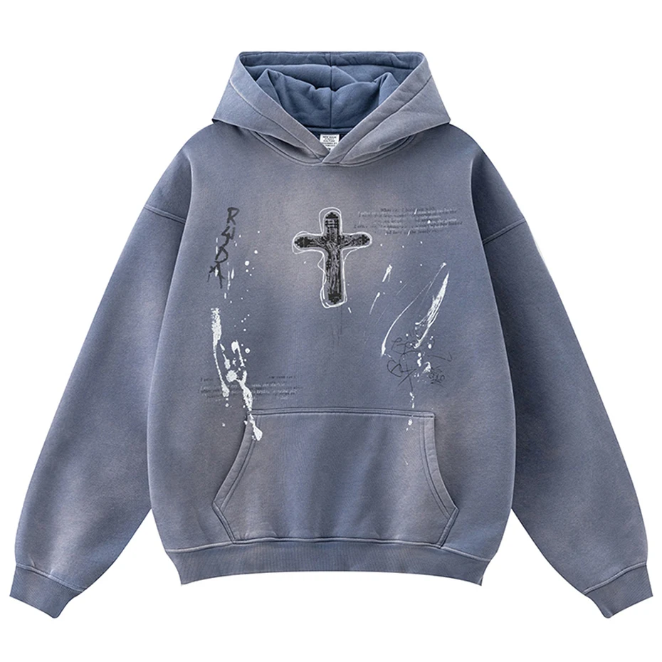 Oversized Graphic Cross Vintage Hoodie - Image 4