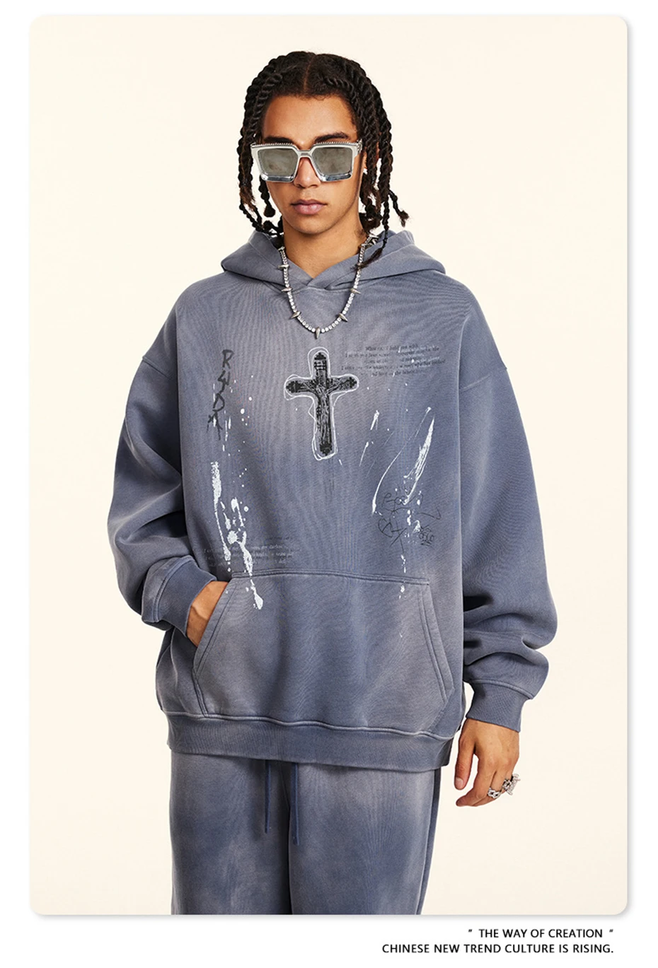 Oversized Graphic Cross Vintage Hoodie - Image 7