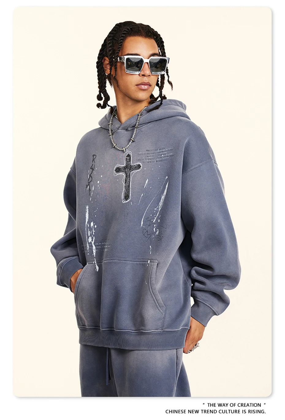 Oversized Graphic Cross Vintage Hoodie - Image 8